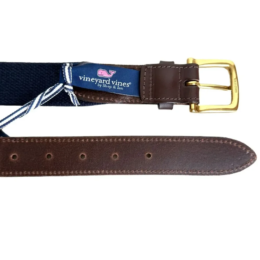 Vineyard Vines NEW Whale PatchworkPrint Fabric Belt Leather Ends Size 30 NWT